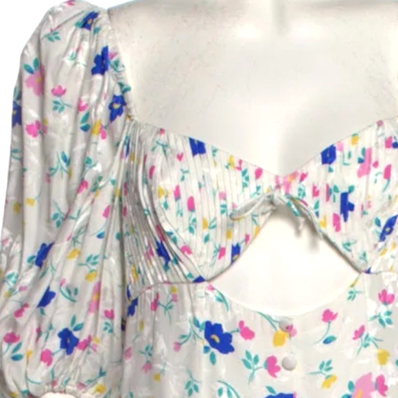 NWT! For Love & Lemons L Lexy Puff Sleeve Maxi Dress Cutout White Floral Midi - Picture 6 of 10